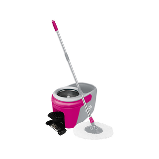 Set Giramop marca Reynera con Pedal 7.5 L Cubeta-Mango-Cabezal y Mop de Microfibra