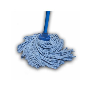 Trapeador Blend Open End Mediano marca Victoria 250 g con Bastón Metálico USA 52189 color Azul