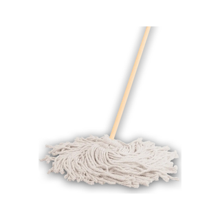 Trapeador de Pabilo Premium Mediano marca Victoria 300 g Línea Económica con Bastón de Madera 1.20 m