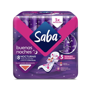 Toalla Sanitaria marca Saba Nocturna con Alas