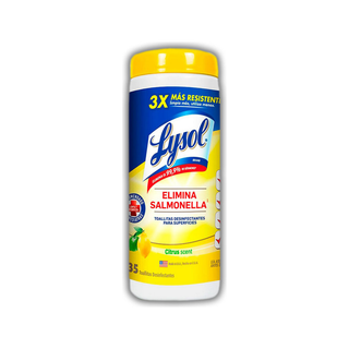 Toallas Desinfectantes marca Lysol Aroma Citrus en Bote 35 pz