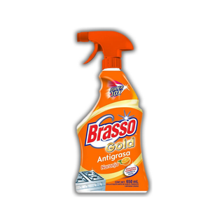 Antigrasa marca Brasso Cocinas 650 ml con Atomizador color Naranja