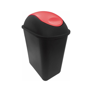 Cesto Jumbo Rectangular Balancín marca Sablón Lateral 26 L con Tapa Roja color Negro