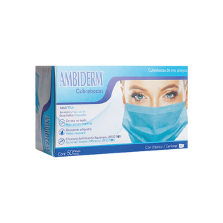 Cubrebocas marca Ambiderm 3 Pliegues con Elástico