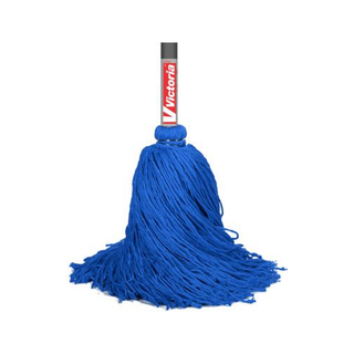 Trapeador de Microfibra marca Victoria 250 g con Bastón de Lámina Plastificado 1.37 m Tapón para Colgar color Azul