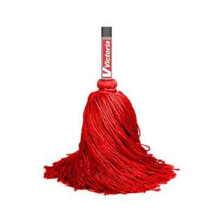 Trapeador de Microfibra marca Victoria 250 g con Bastón de Lámina Plastificado 1.37 m Tapón para Colgar color Rojo
