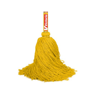 Trapeador Industrial Forjado de Microfibra marca Victoria 500 g con Bastón de Madera 1.30 m color Amarillo