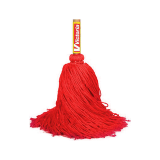 Trapeador Industrial Forjado de Microfibra marca Victoria 500 g con Bastón de Madera 1.30 m color Rojo