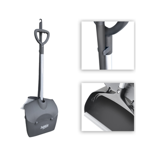 Recogedor Columpio marca Sablón 110x33x15 cm con Escoba 76 cm Ruedas y Soporte para Colgar color Gris
