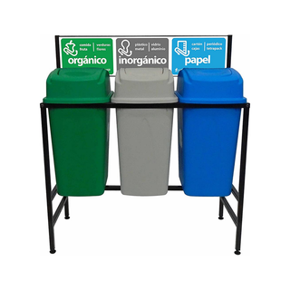 Centro marca Sablón de Separación de Desechos 3 Botes 65 L con Etiquetas Clasificadoras color Verde Gris y Azul