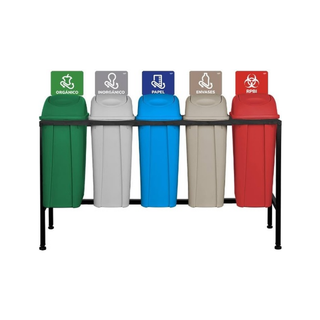 Centro marca Sablón de Separación de Desechos 5 Botes 42 L con Etiquetas Clasificadoras color Verde Gris Azul Capuchino y Rojo