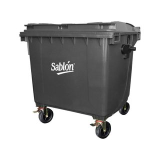 Contenedor marca Sablón 1100 L Alta Resistencia 104x141x132 cm con Tapa Agarraderas y Ruedas color Gris