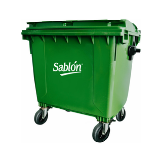 Contenedor marca Sablón 1100 L Alta Resistencia 104x141x132 cm con Tapa Agarraderas y Ruedas color Verde