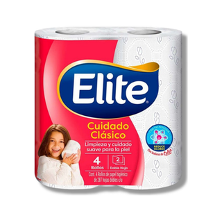 Papel Higiénico marca Elite Pro Cuidado Clásico 200 hojas Gofrado Flor y Círculos 4 rollos