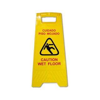 Señalamiento Tipo Tijera marca Oval Piso Mojado Cuidado 2 Idiomas Doble Cara