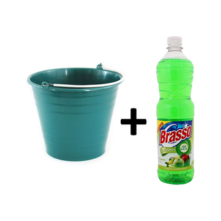 Kit Cubeta de Plástico No.12 10 L con Asa Colores + marca Brasso Limpiador Multiusos Verde Manzana 900 ml