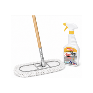 Kit Mops Base para Mop 90 cm con Bastón de Madera + Mop Repuesto 90 cm Tipo Americano + Magnetizador de Polvo Shine Mops 1 L