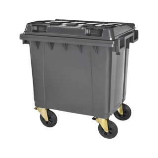 Contenedor Alemán marca Siltec HDPE 400 L con Llantas y Tapa Abatible color Gris