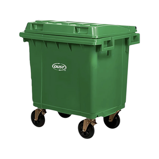 Contenedor Alemán marca Siltec HDPE 400 L con Llantas y Tapa Abatible color Verde