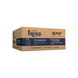 Toalla Interdoblada marca Fapsa TI250 Hoja Sencilla Eco 24.1x23.5 cm
